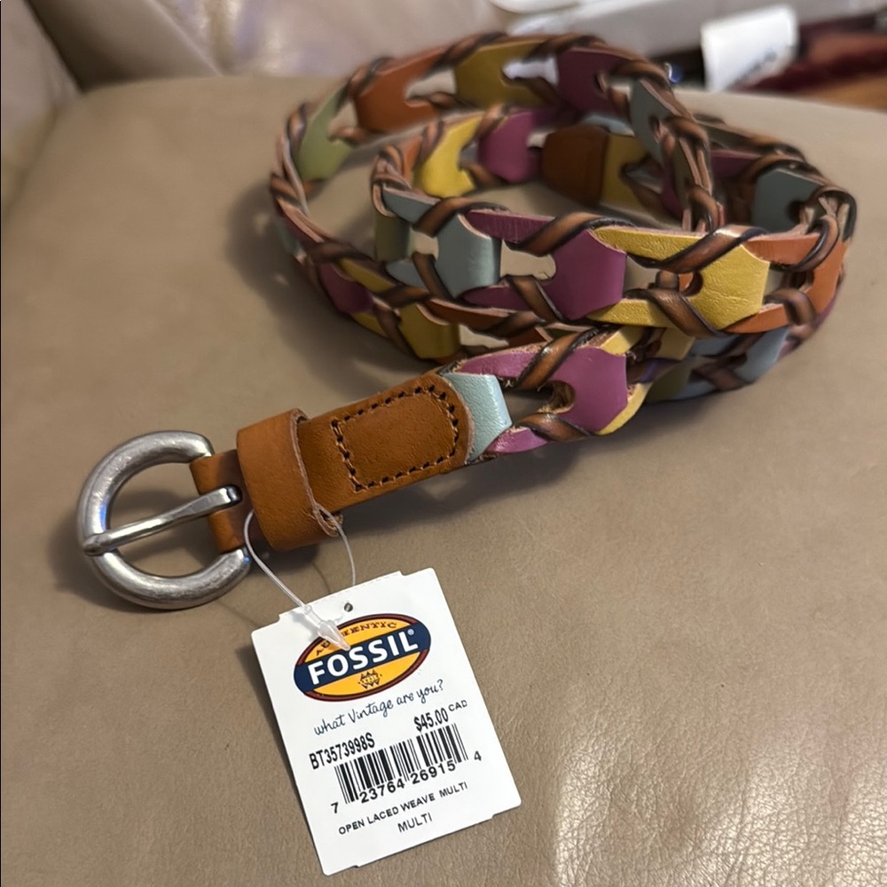NWT size small 37” Fossil Women's Multicolor Braided Leather Belt